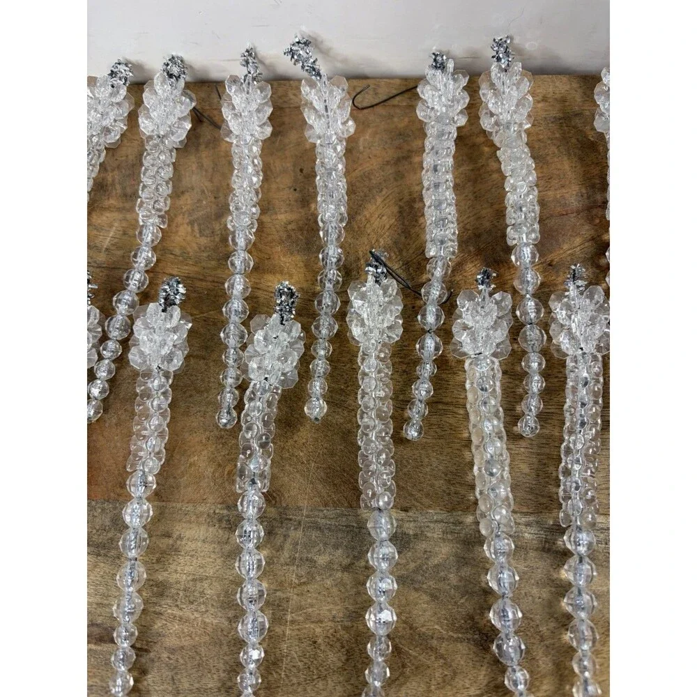 22 Vintage Christmas Clear Beaded Icicle Ornaments + 8 Candy Canes Handmade